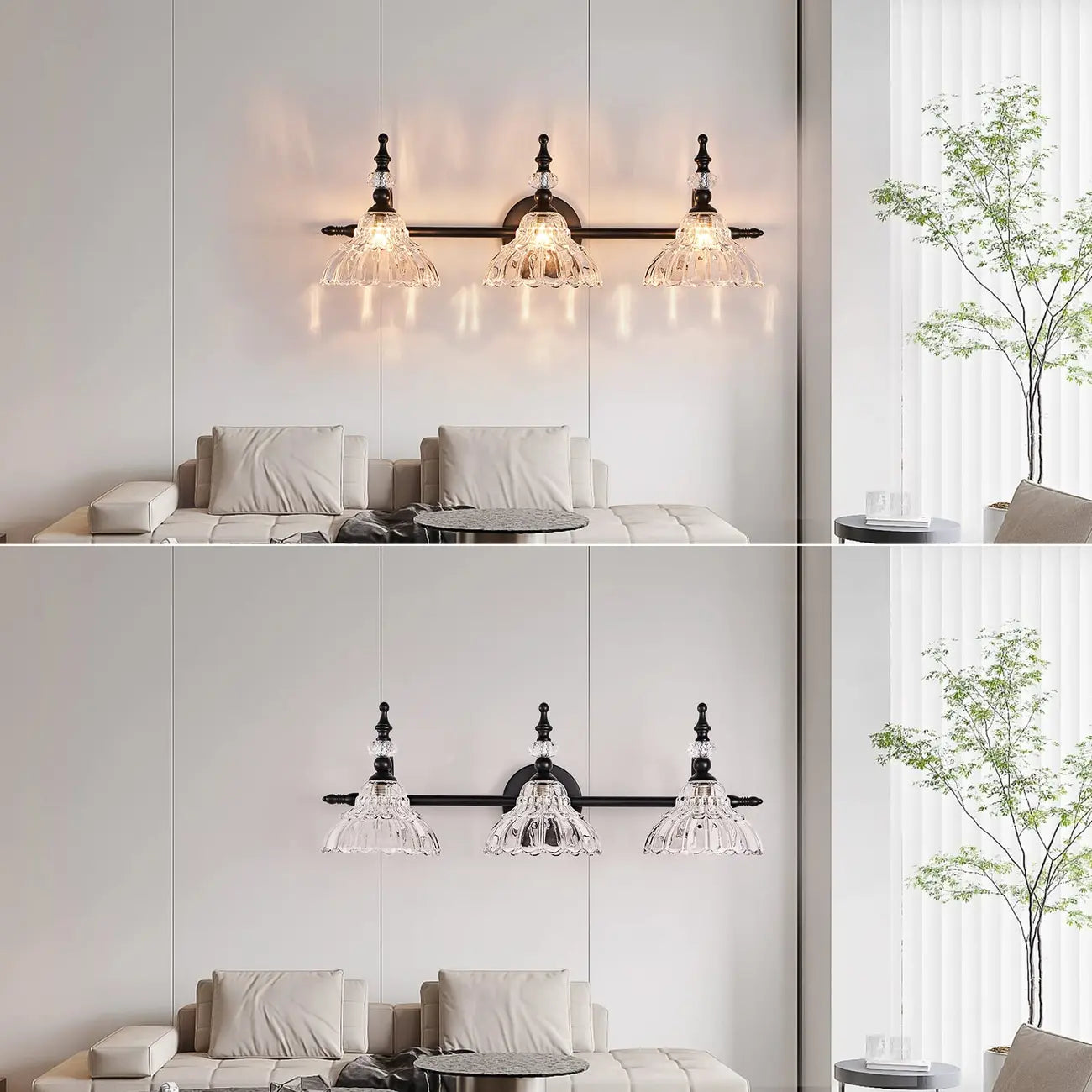 Applique murale moderne en verre à motif floral pour salle de bain, coloris noir/laiton