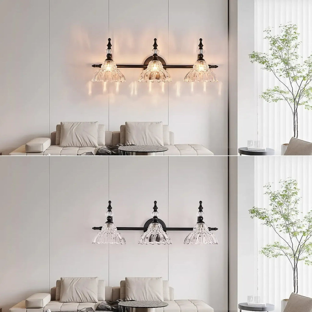 Applique murale moderne en verre à motif floral pour salle de bain, coloris noir/laiton