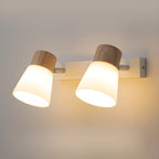 Applique murale moderne à 2 lumières en bois et verre pour salle de bain