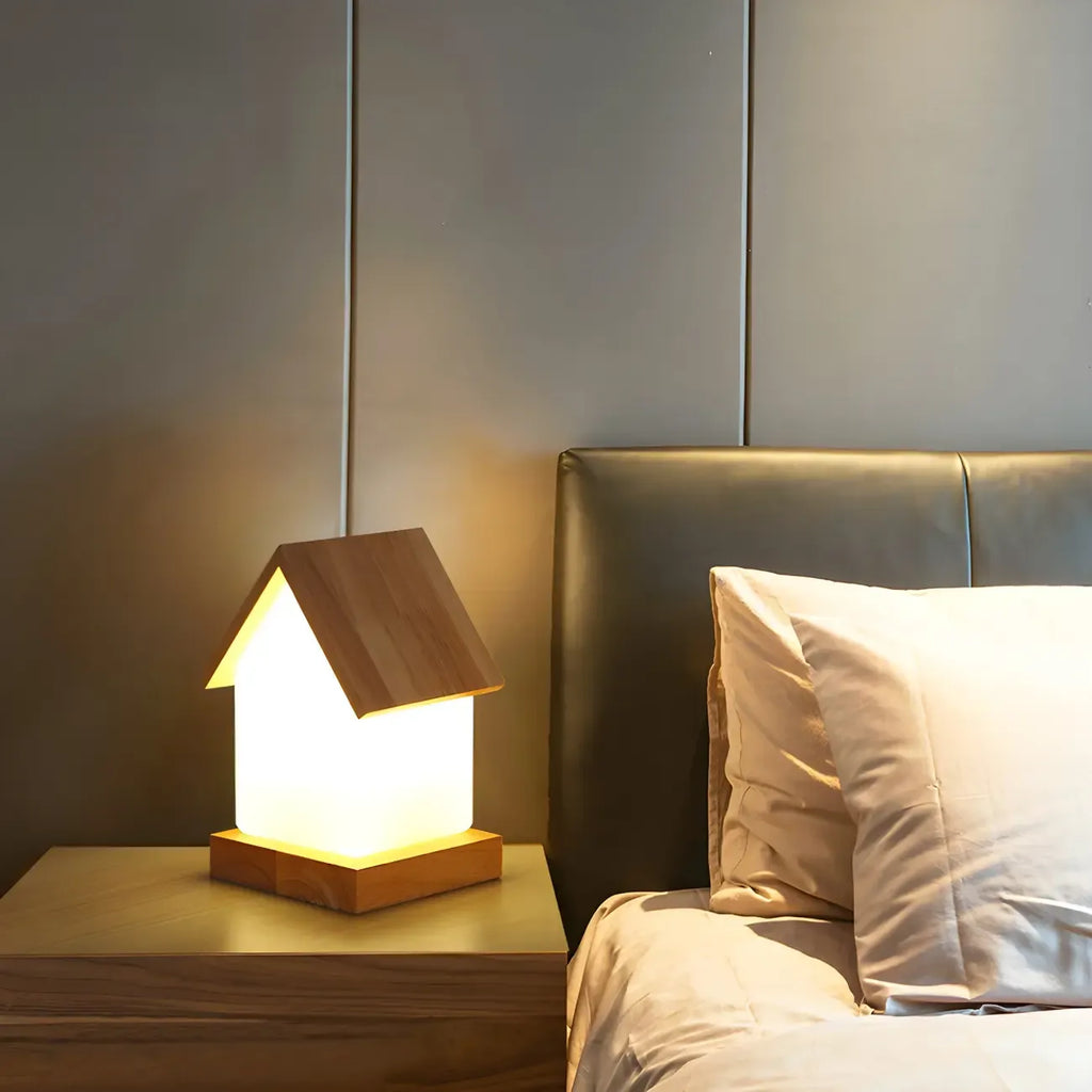 Lampe de chevet créative en bois en forme de maison