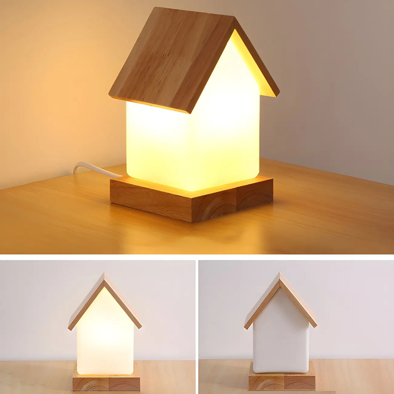 Lampe de chevet créative en bois en forme de maison