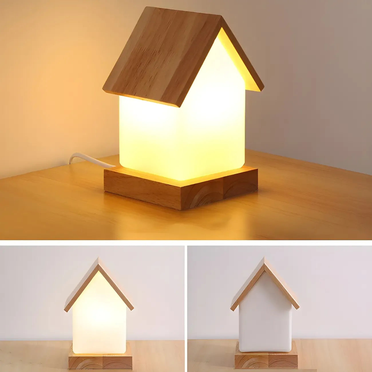 Lampe de chevet créative en bois en forme de maison