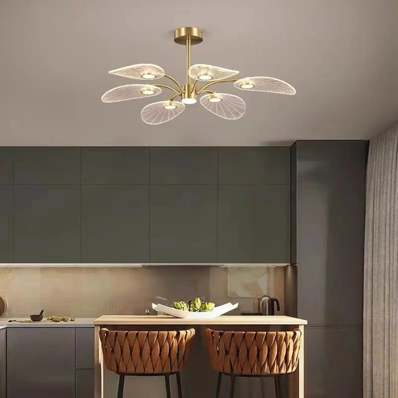Plafonnier LED semi-encastré de luxe en forme de feuille pour chambre à coucher