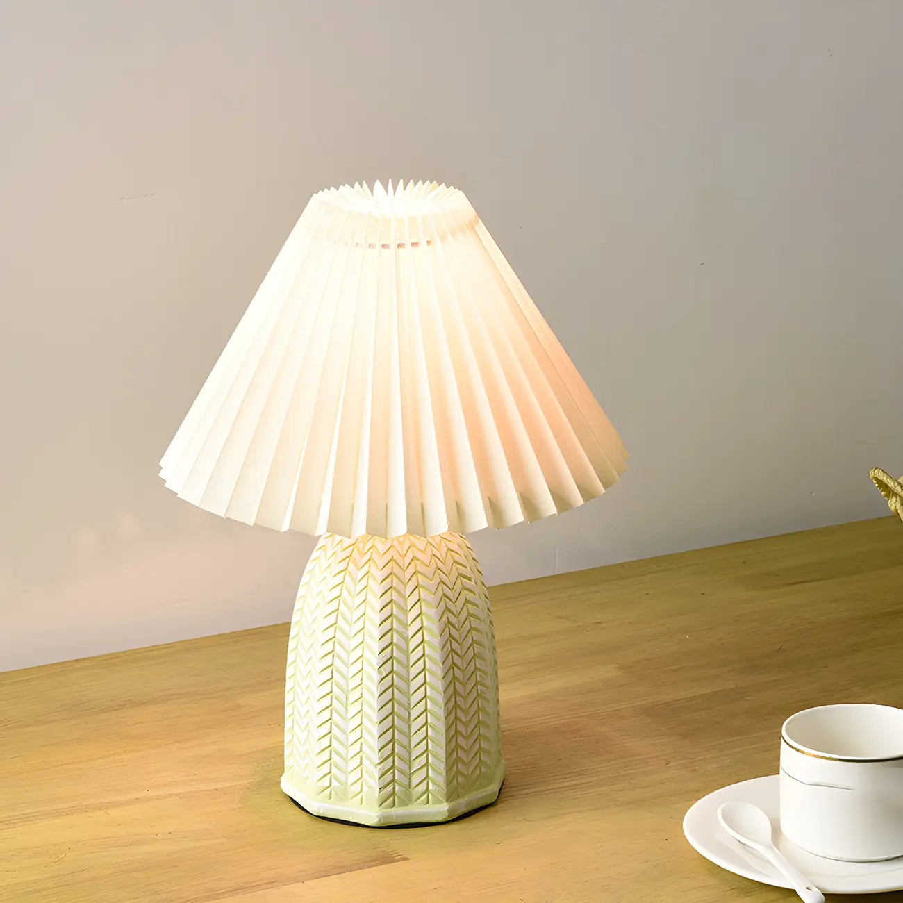 Lampe de table en céramique à abat-jour plissé style champêtre
