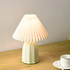 Lampe de table en céramique à abat-jour plissé style champêtre