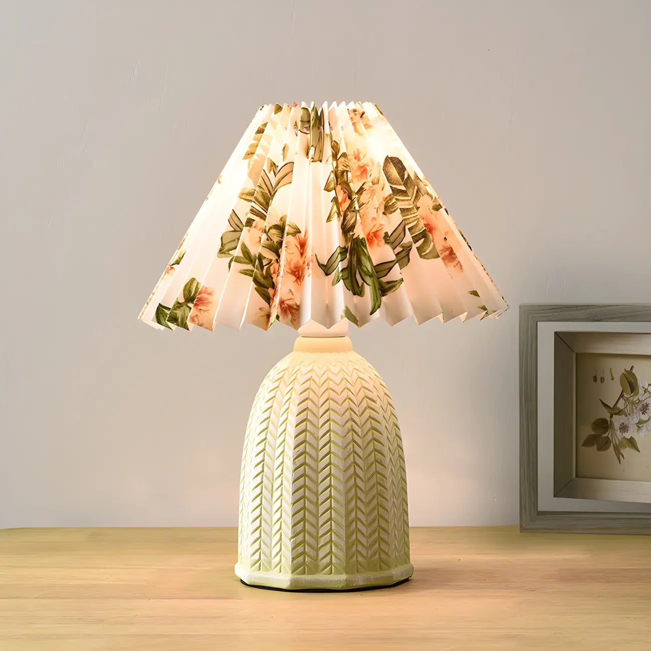 Lampe de table en céramique à abat-jour plissé style champêtre