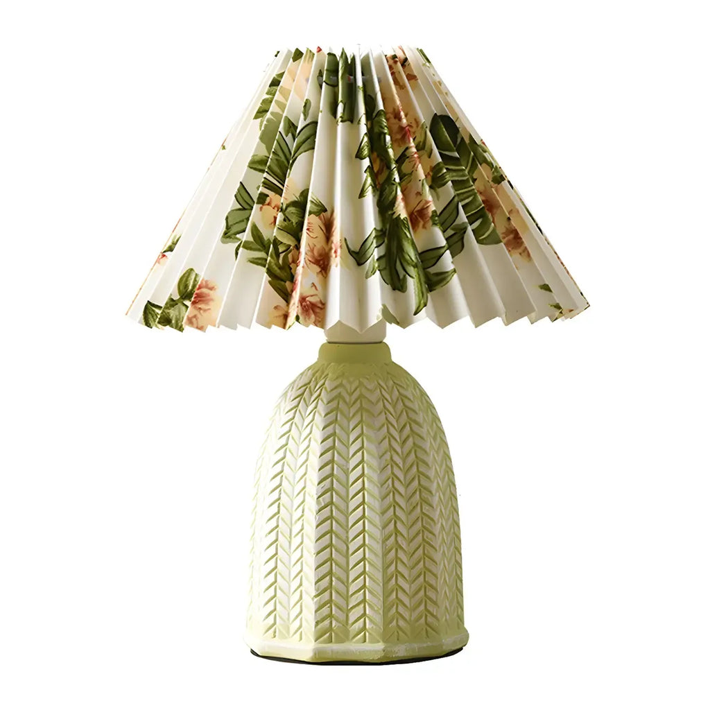 Lampe de table en céramique à abat-jour plissé style champêtre