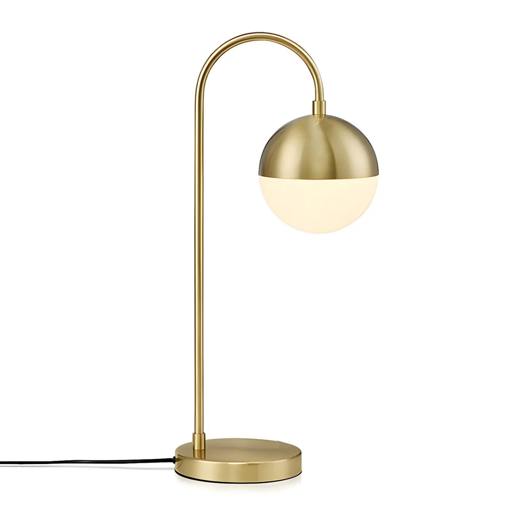 Lampada da tavolo moderna con globo in vetro e base dorata per camera da letto