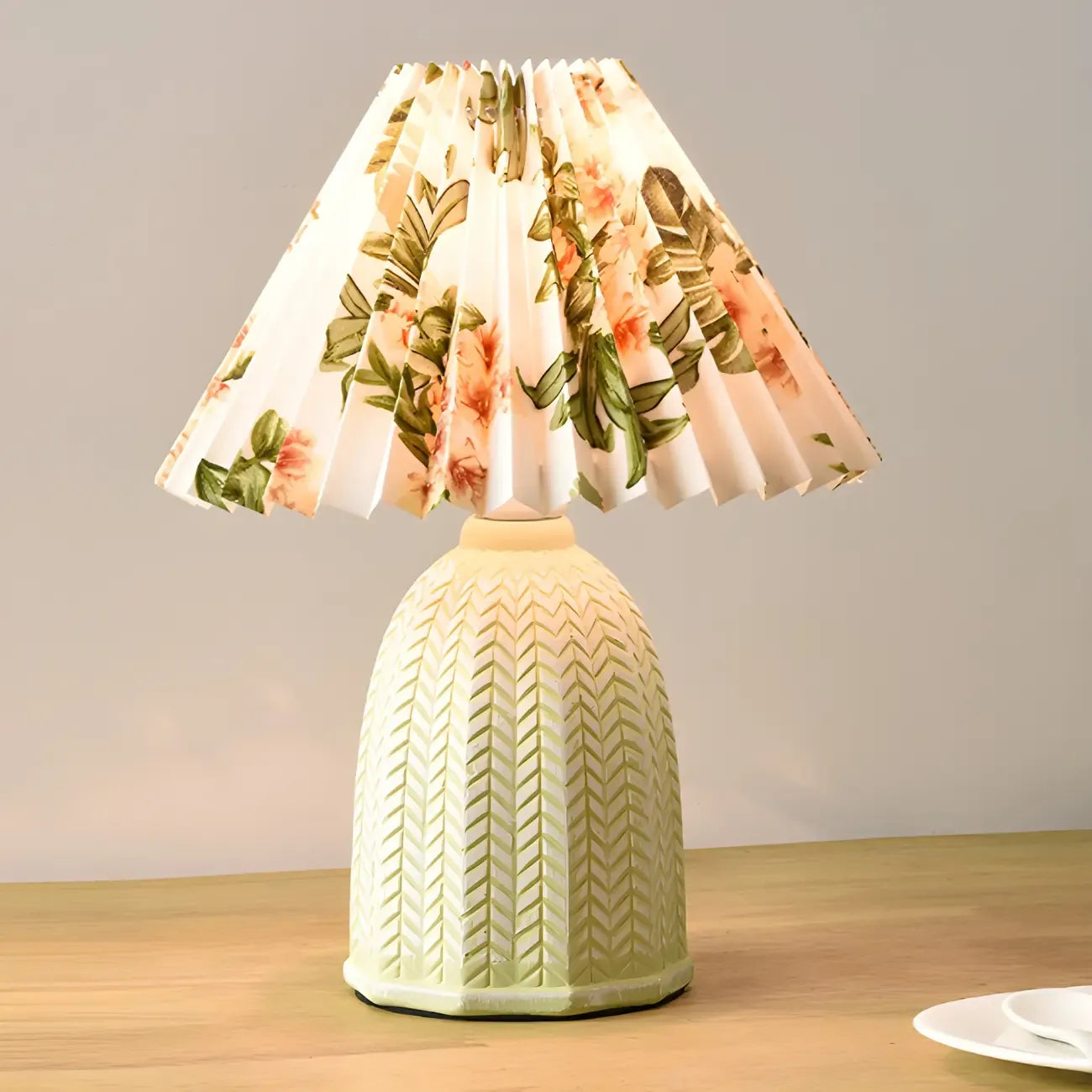 Lampe de table en céramique à abat-jour plissé style champêtre
