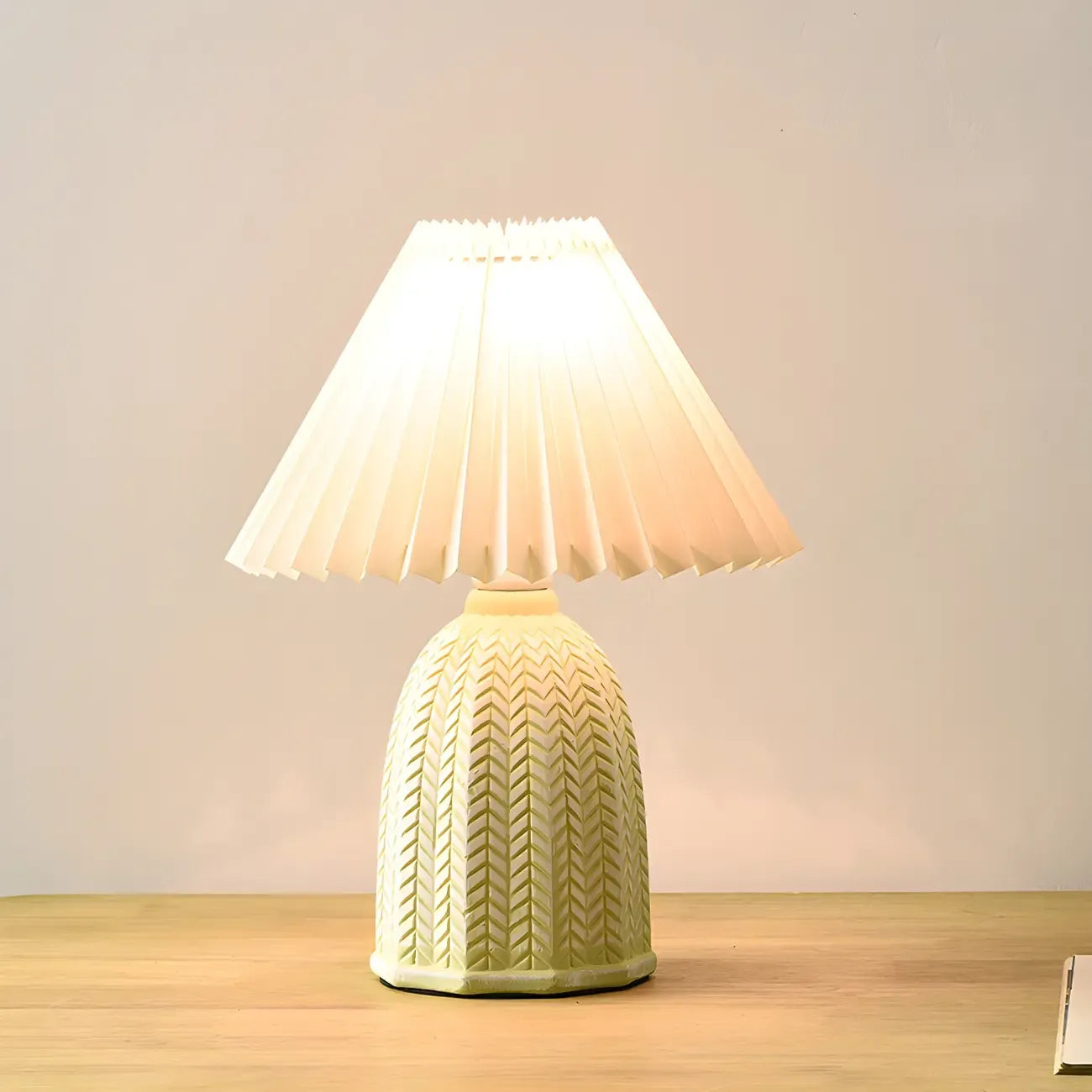 Lampe de table en céramique à abat-jour plissé style champêtre