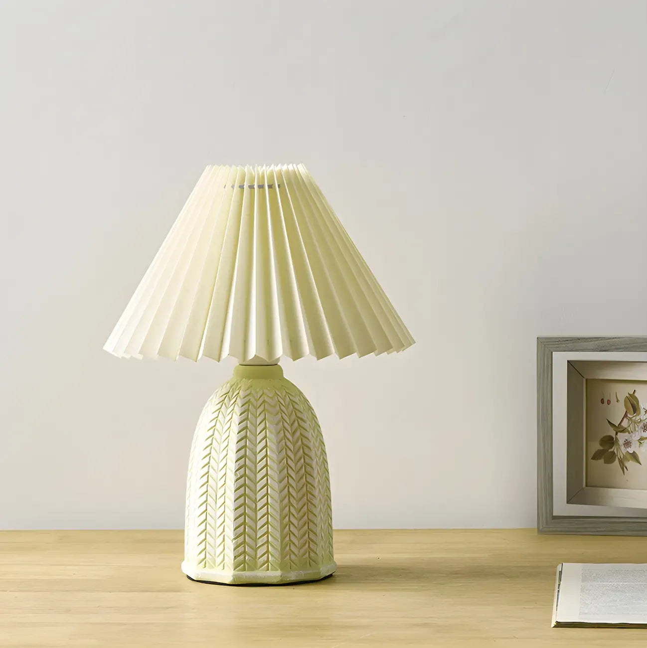 Lampe de table en céramique à abat-jour plissé style champêtre