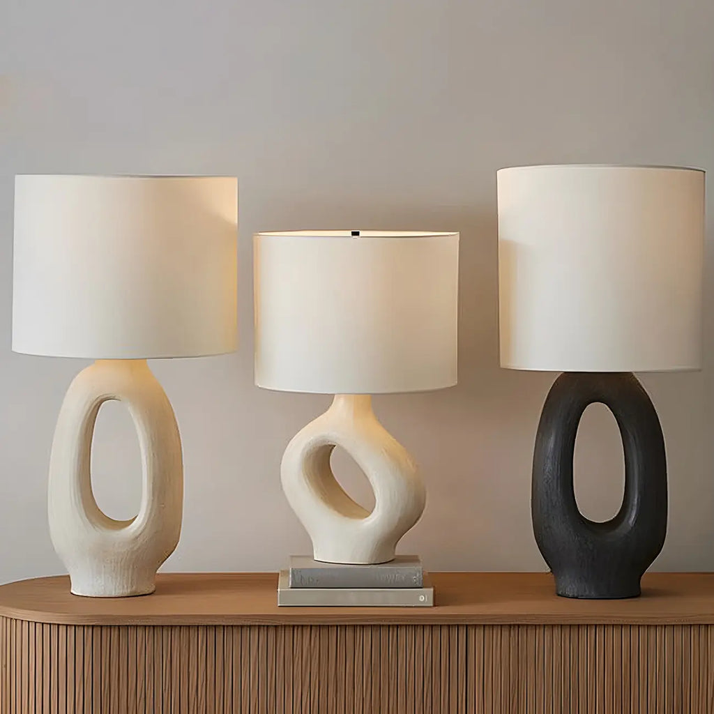 Lampada da tavolo con base in resina e paralume cilindrico Art Déco per camera da letto