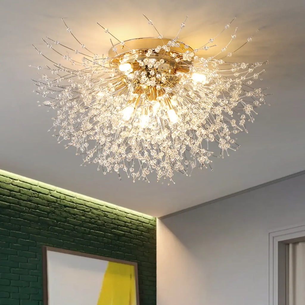 Plafonnier semi-encastré en cristal de luxe pour espace de vie