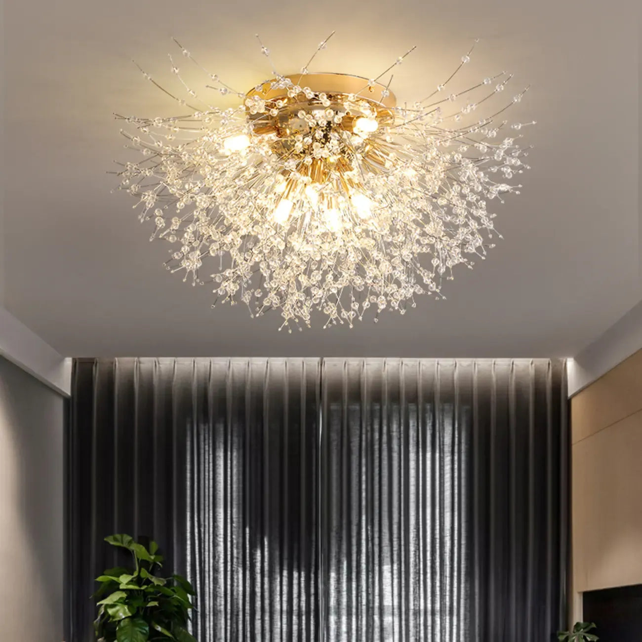 Plafonnier semi-encastré en cristal de luxe pour espace de vie