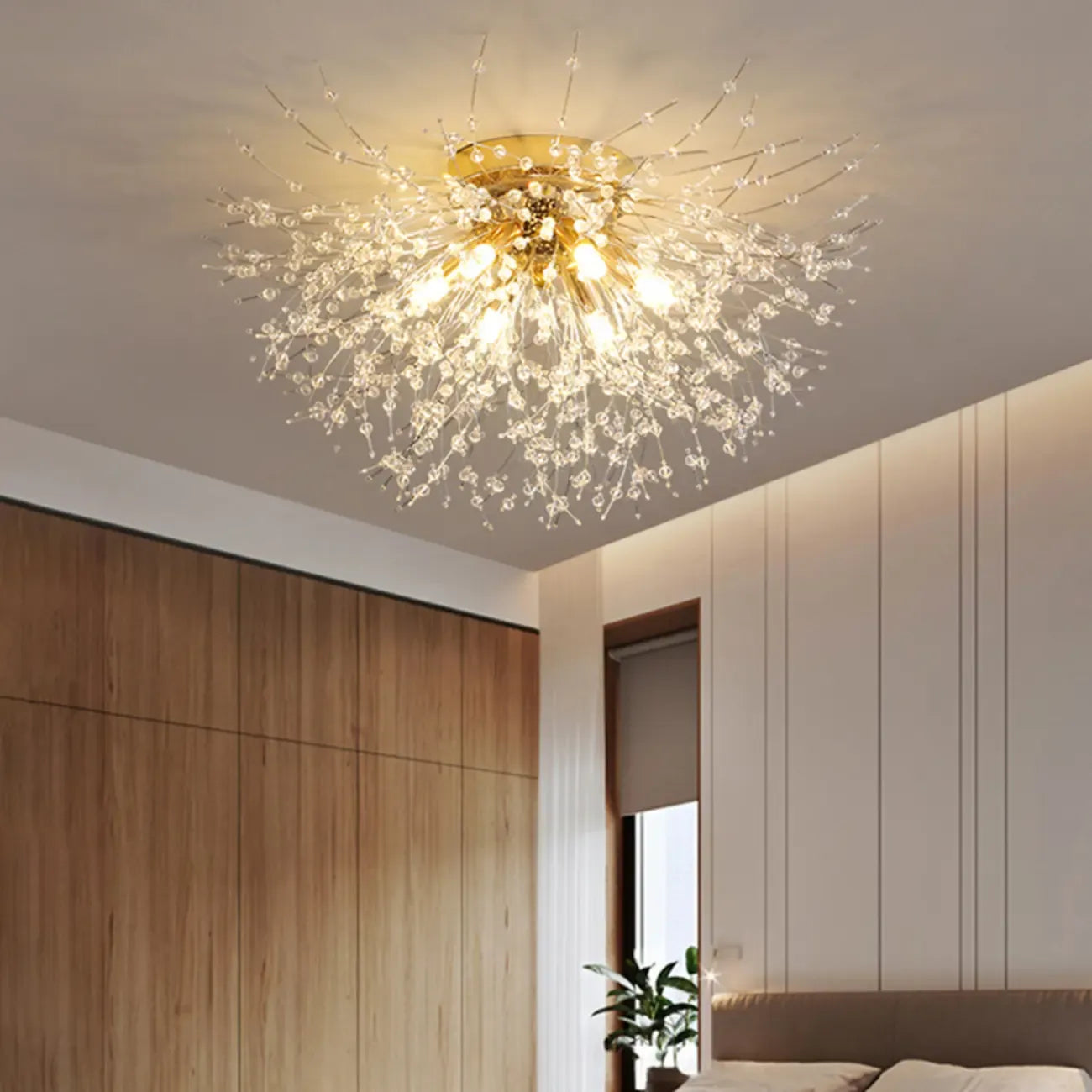 Plafonnier semi-encastré en cristal de luxe pour espace de vie