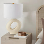 Lampada da tavolo con base in resina e paralume cilindrico Art Déco per camera da letto