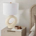 Lampada da tavolo con base in resina e paralume cilindrico Art Déco per camera da letto