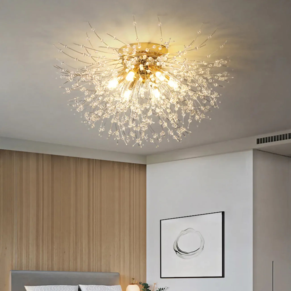 Plafonnier semi-encastré en cristal de luxe pour espace de vie