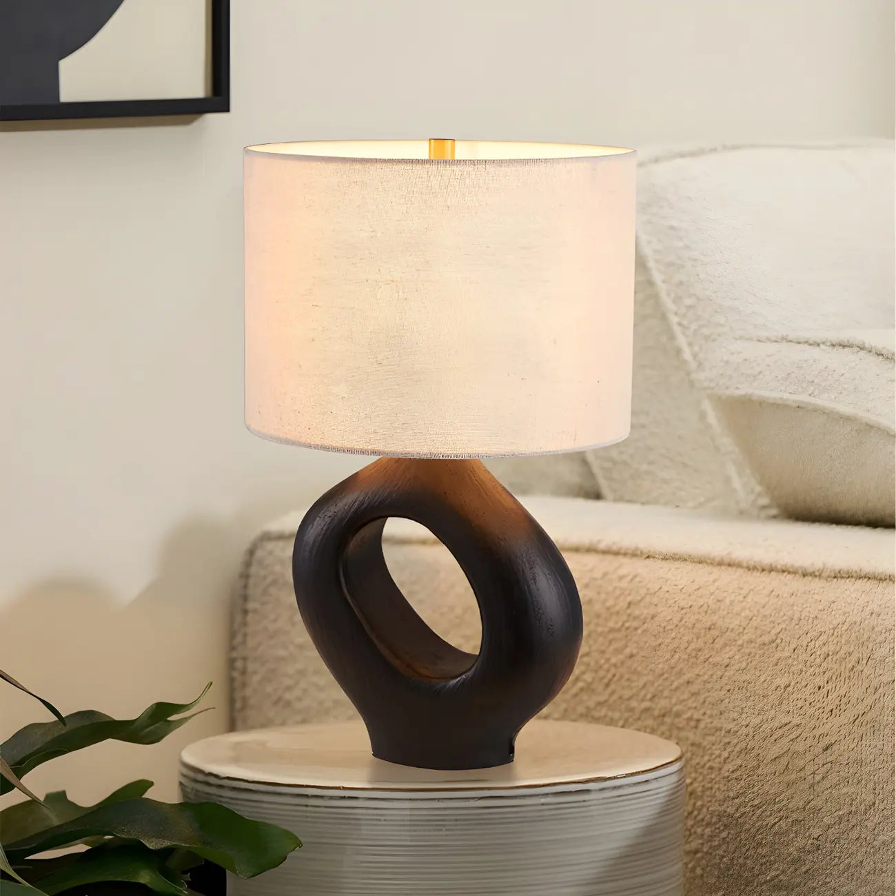 Lampe de table Art Déco avec abat-jour cylindrique et base en résine pour chambre à coucher