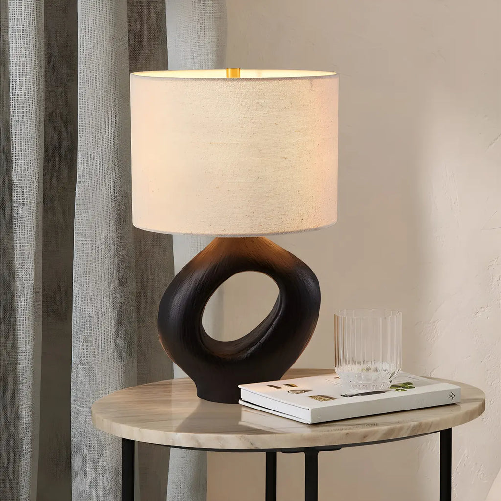 Lampada da tavolo con base in resina e paralume cilindrico Art Déco per camera da letto