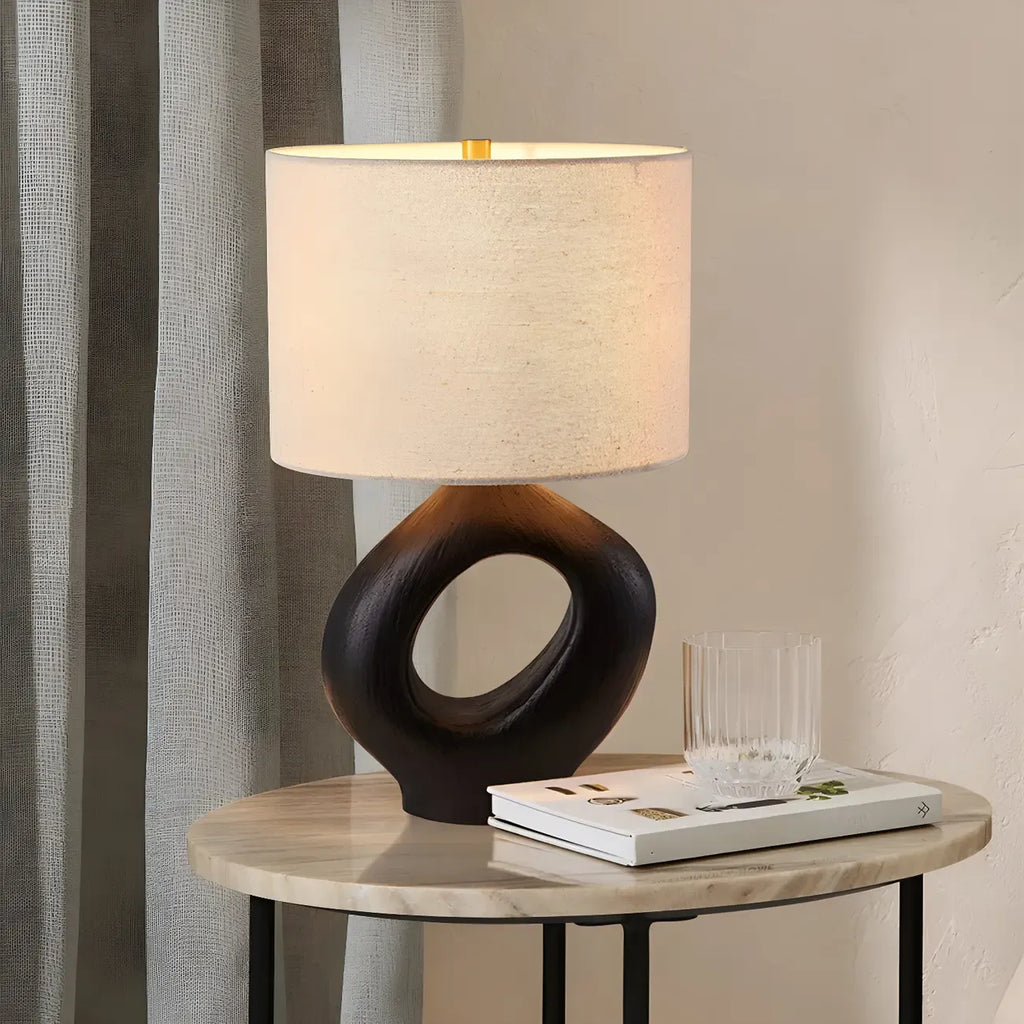 Lampada da tavolo con base in resina e paralume cilindrico Art Déco per camera da letto