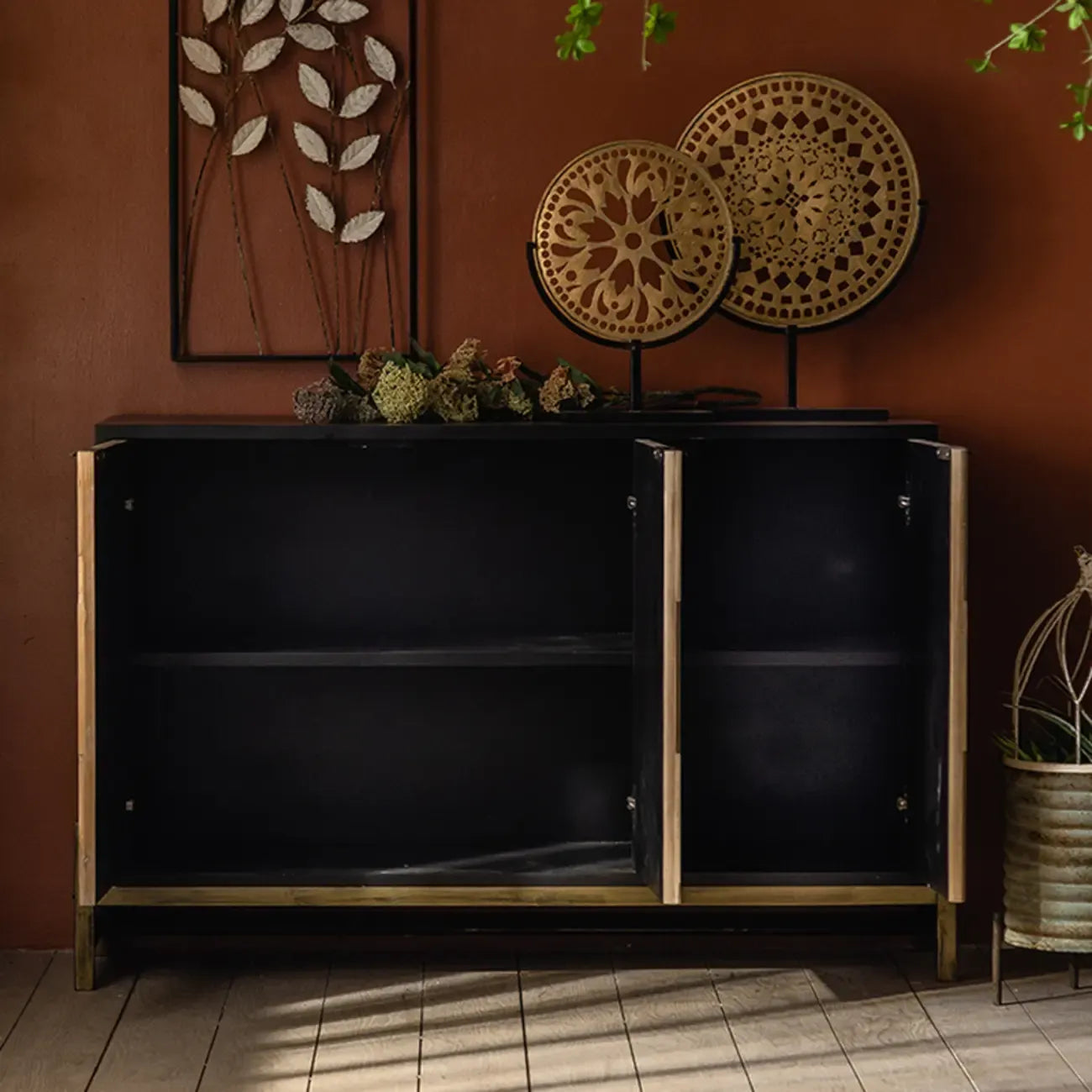 Meuble industriel en bois autoportant pour salon