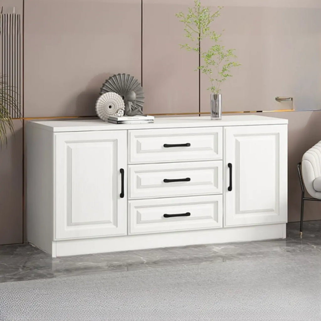 Meuble indépendant en bois blanc avec tiroirs et portes