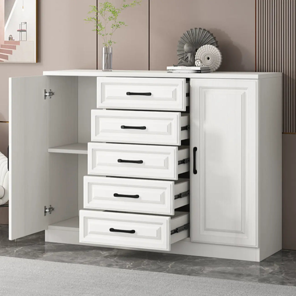 Meuble indépendant en bois blanc avec tiroirs et portes