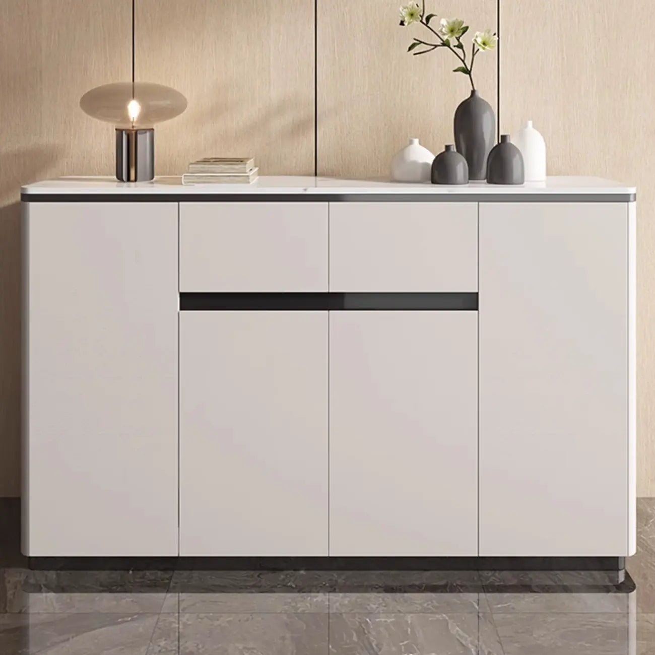 Buffet gris moderne avec plateau en pierre frittée