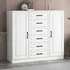 Meuble indépendant en bois blanc avec tiroirs et portes