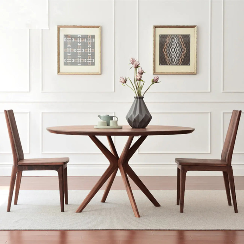 Table de salle à manger ronde moderne en bois massif marron