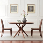 Table de salle à manger ronde moderne en bois massif marron