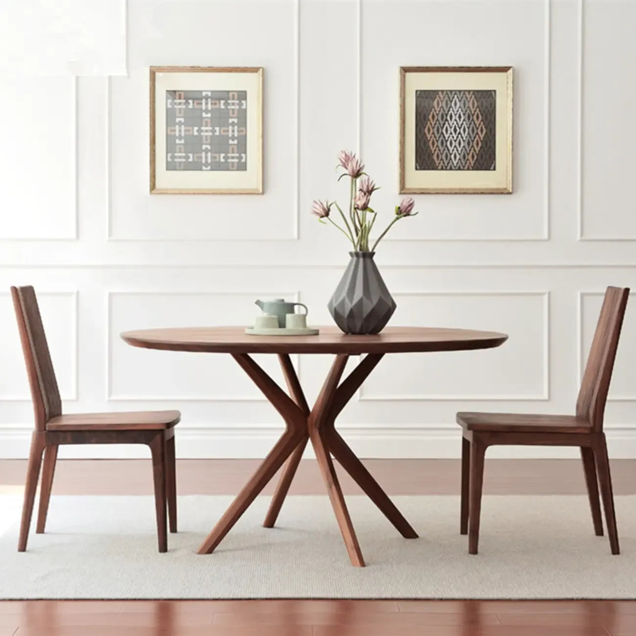 Table de salle à manger ronde moderne en bois massif marron