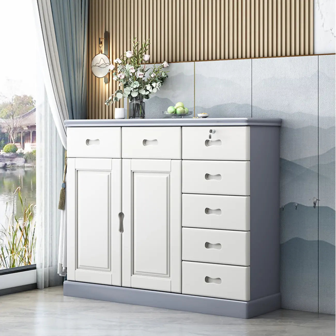 Grand meuble de rangement moderne et polyvalent en bois gris