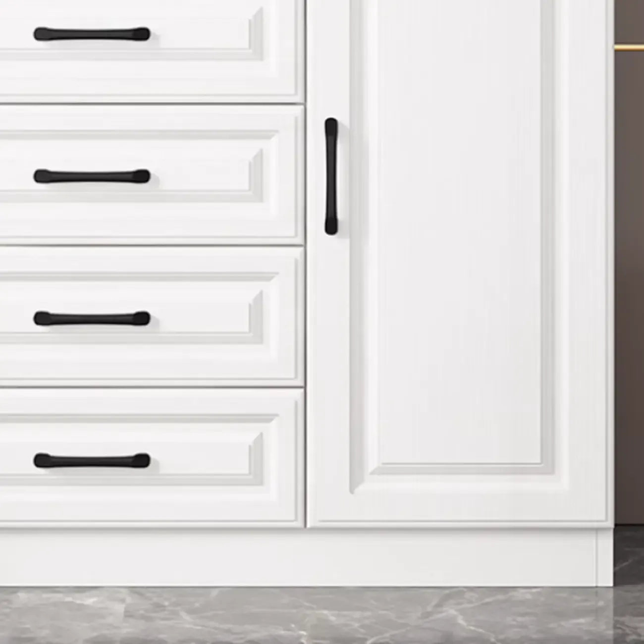 Meuble indépendant en bois blanc avec tiroirs et portes