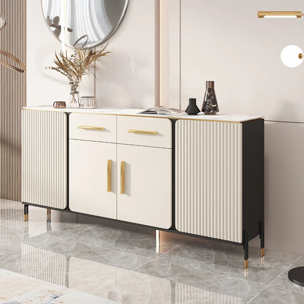 Buffet blanc glamour avec plateau et tiroirs en pierre