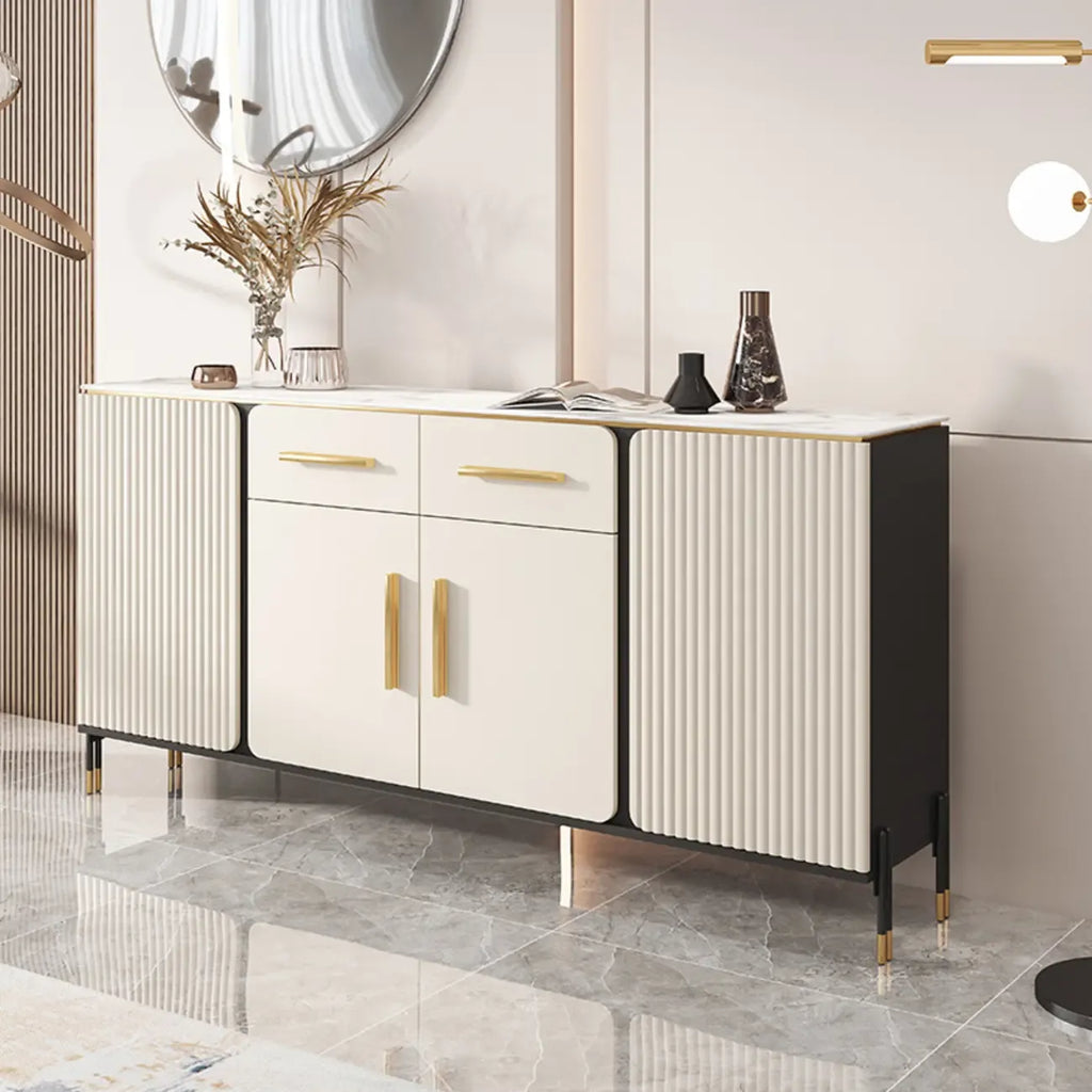 Buffet blanc glamour avec plateau et tiroirs en pierre