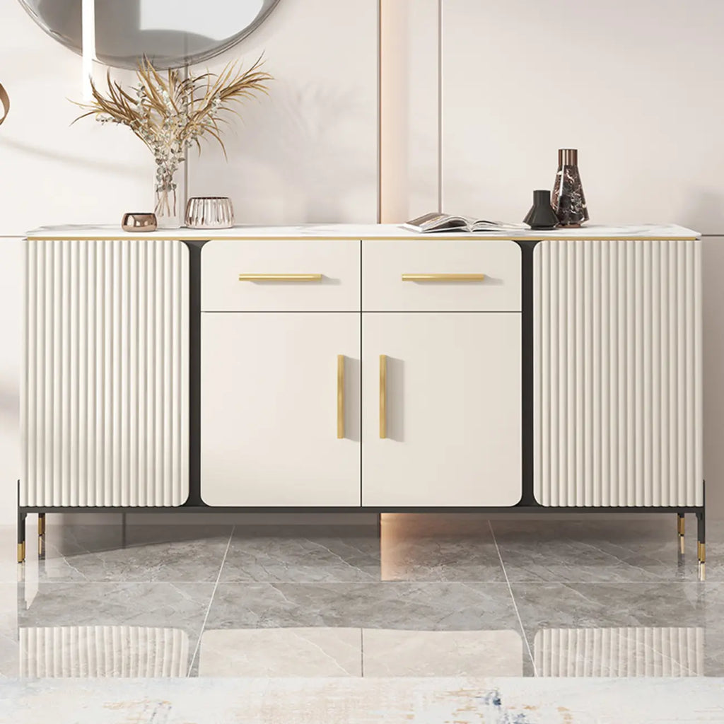 Buffet blanc glamour avec plateau et tiroirs en pierre