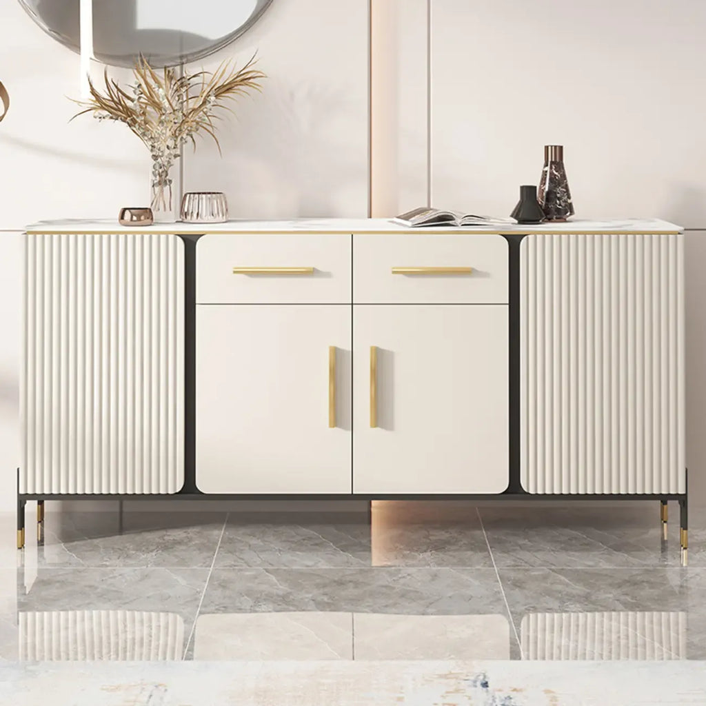 Buffet blanc glamour avec plateau et tiroirs en pierre