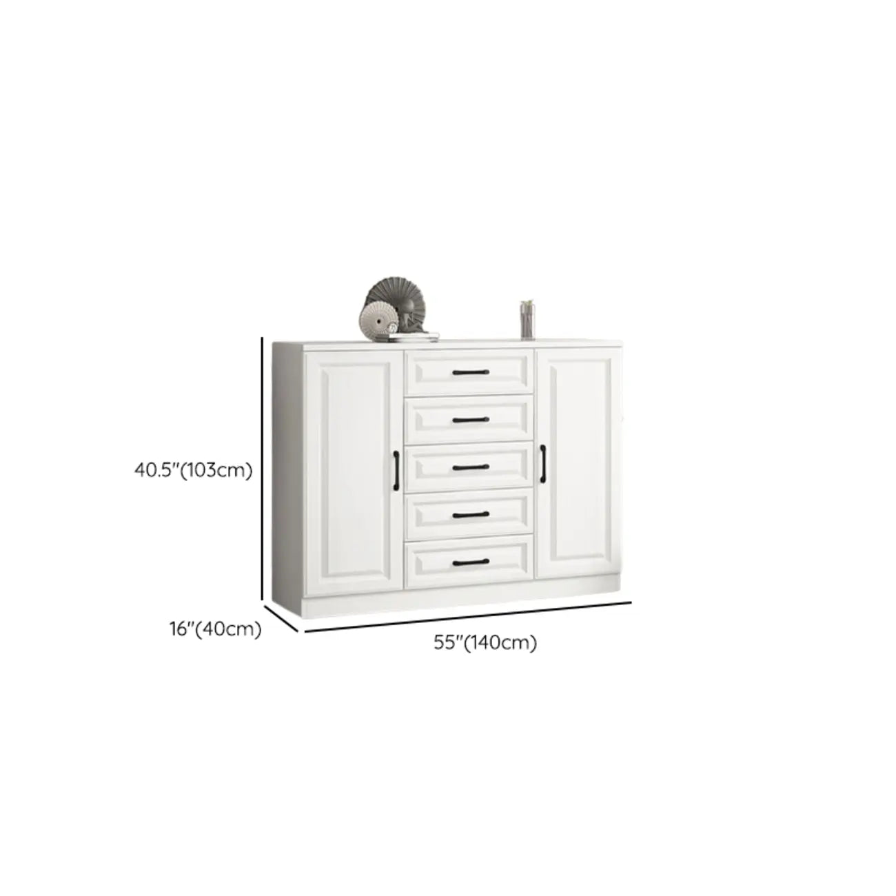 Meuble indépendant en bois blanc avec tiroirs et portes