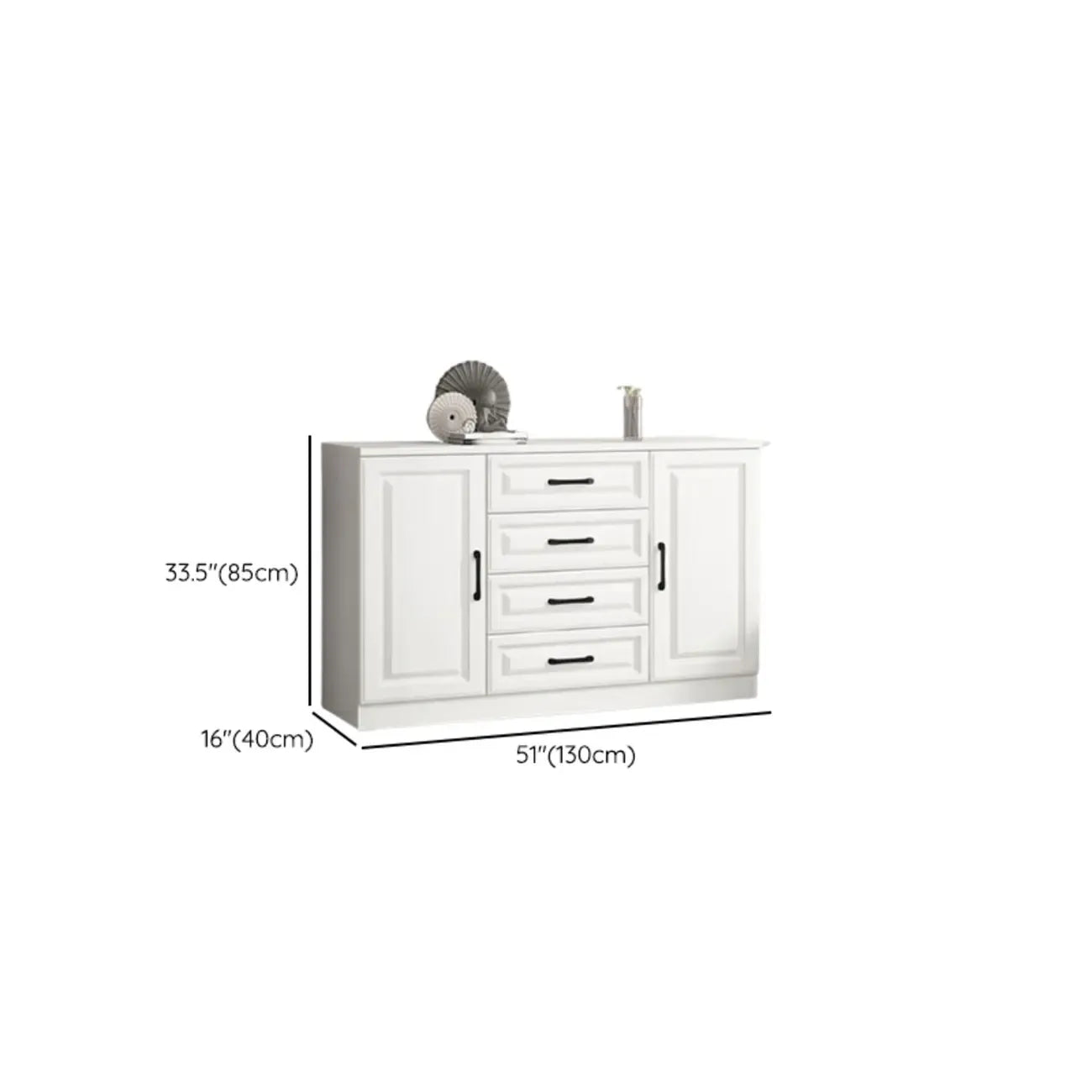 Meuble indépendant en bois blanc avec tiroirs et portes