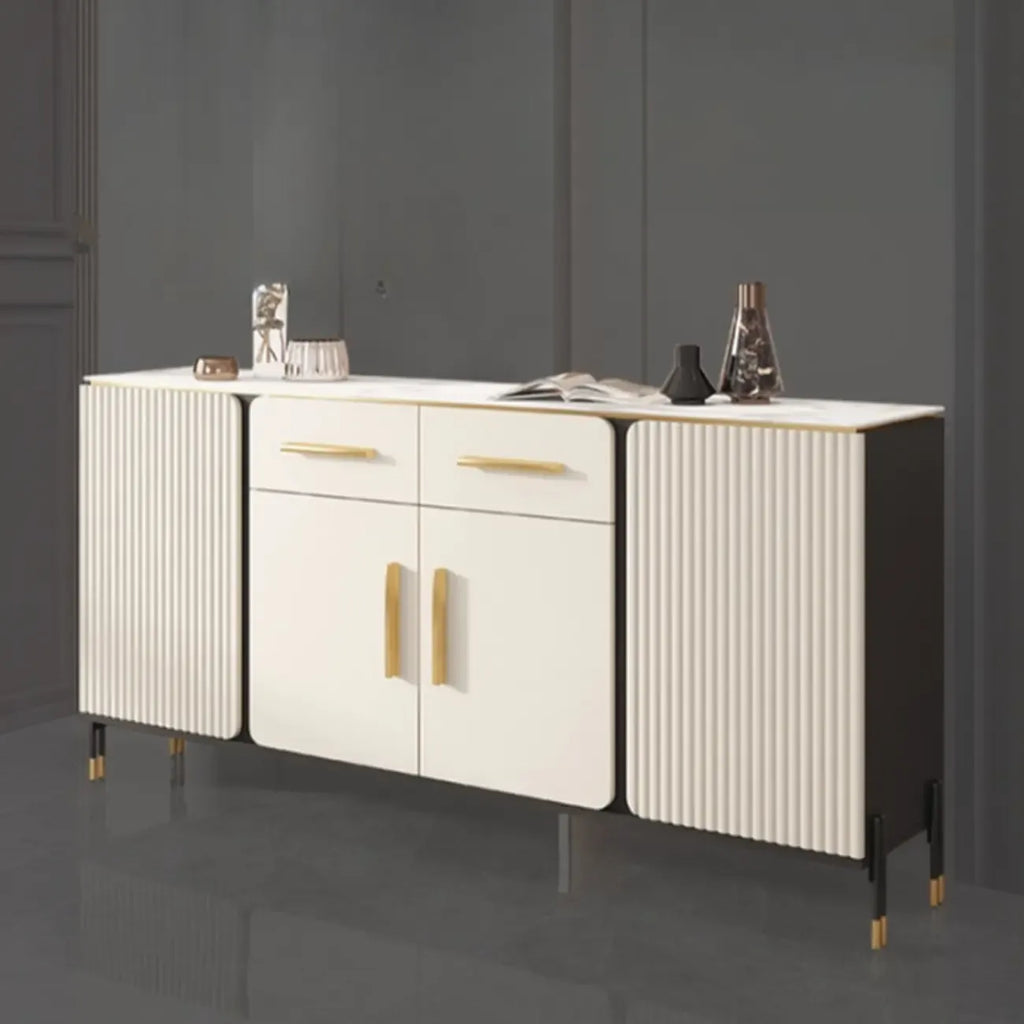 Buffet blanc glamour avec plateau et tiroirs en pierre