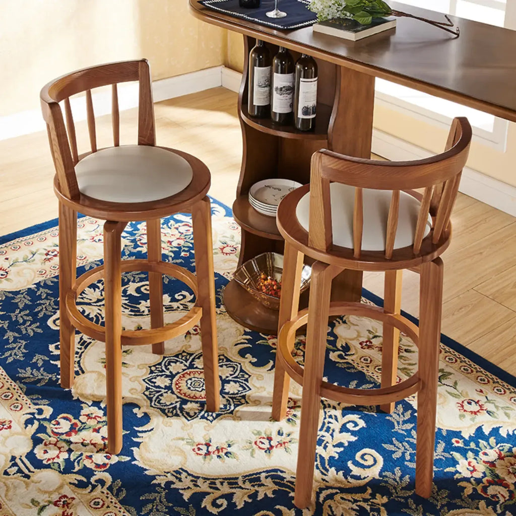 Tabouret de bar pivotant en bois rembourré, style moderne du milieu du siècle