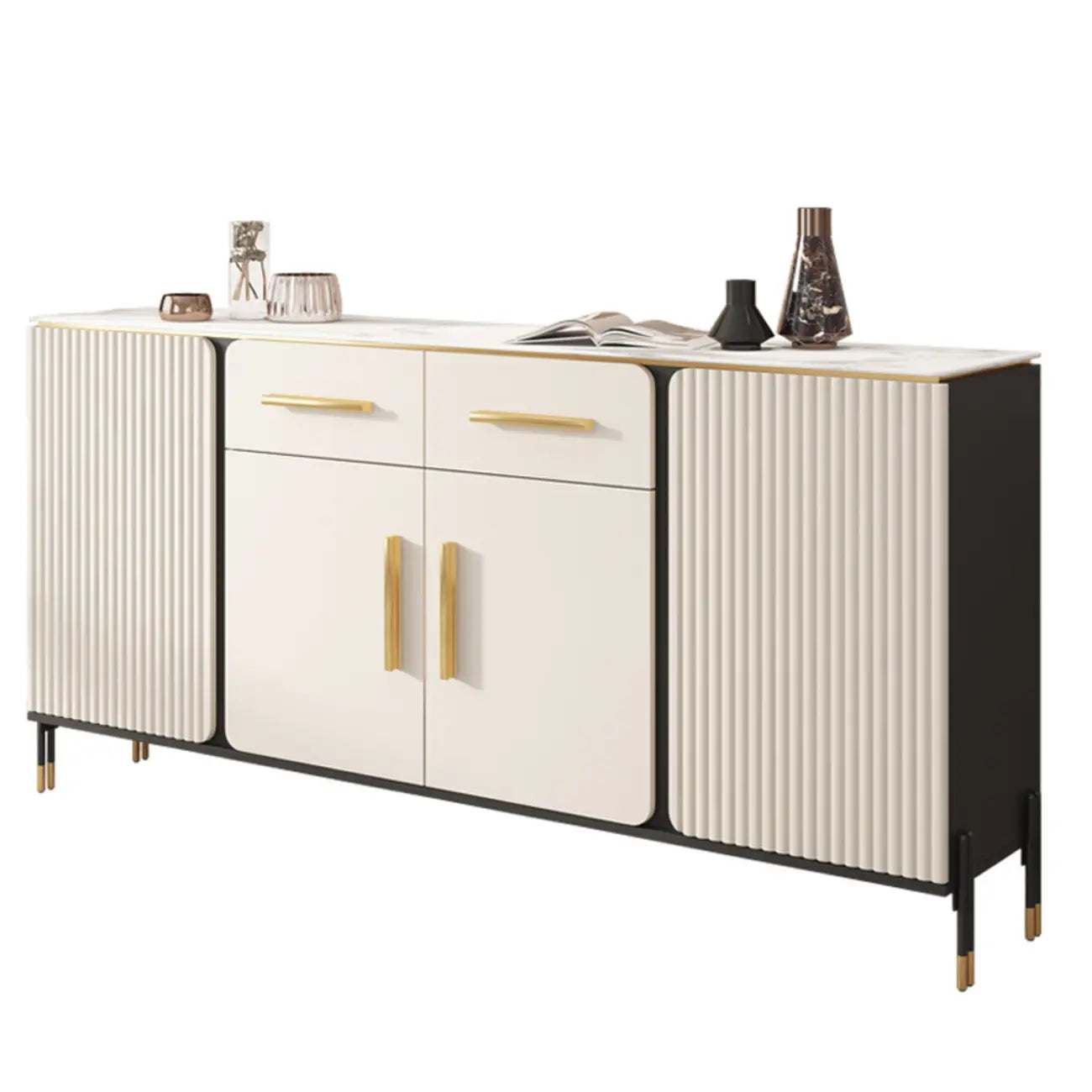 Buffet blanc glamour avec plateau et tiroirs en pierre