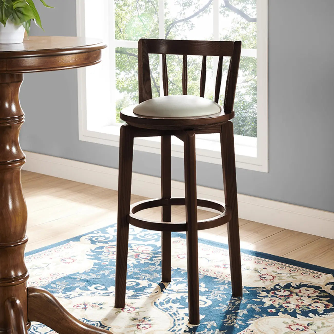 Tabouret de bar pivotant en bois rembourré, style moderne du milieu du siècle