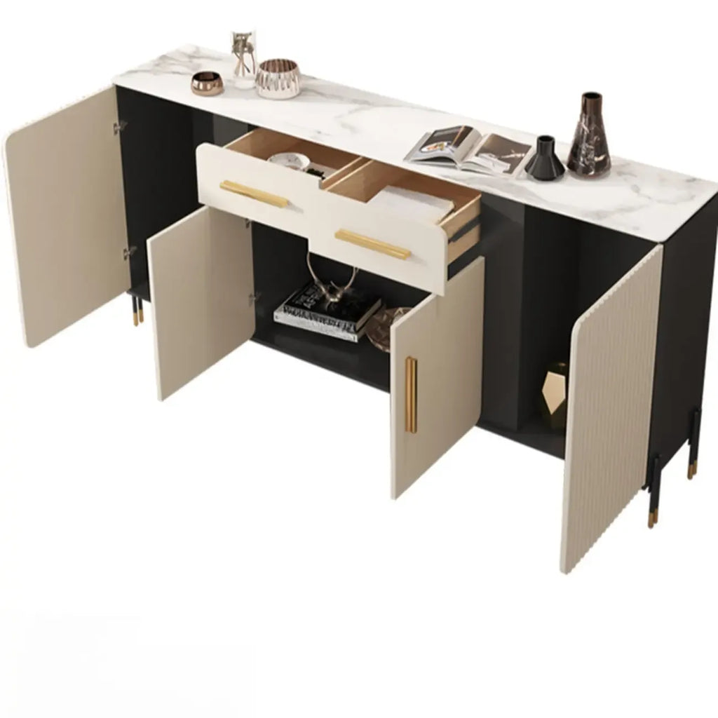 Buffet blanc glamour avec plateau et tiroirs en pierre