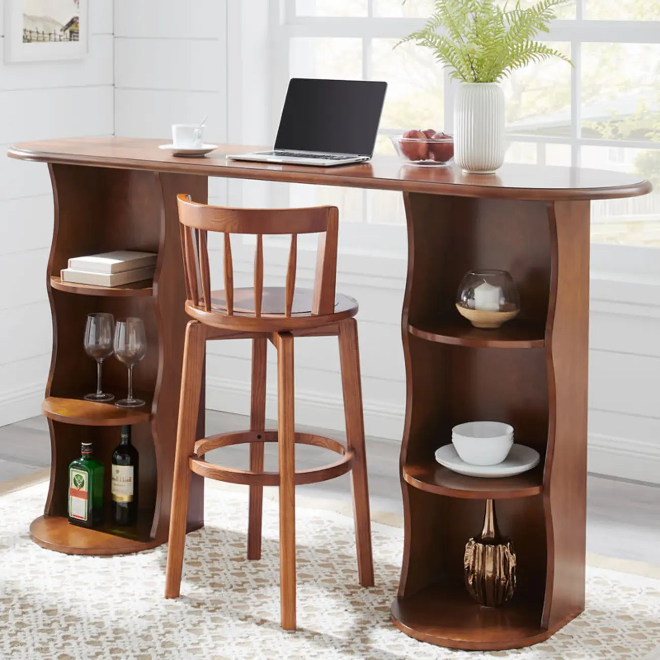Tabouret de bar pivotant en bois rembourré, style moderne du milieu du siècle