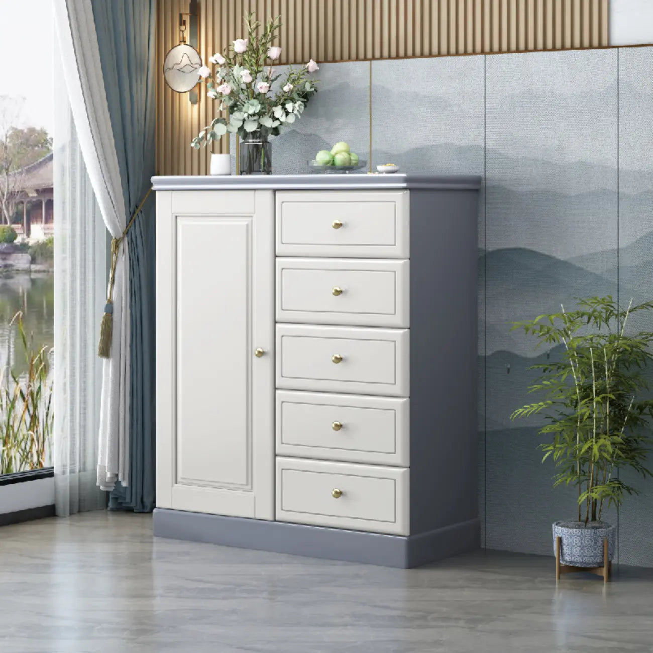 Grand meuble de rangement moderne et polyvalent en bois gris