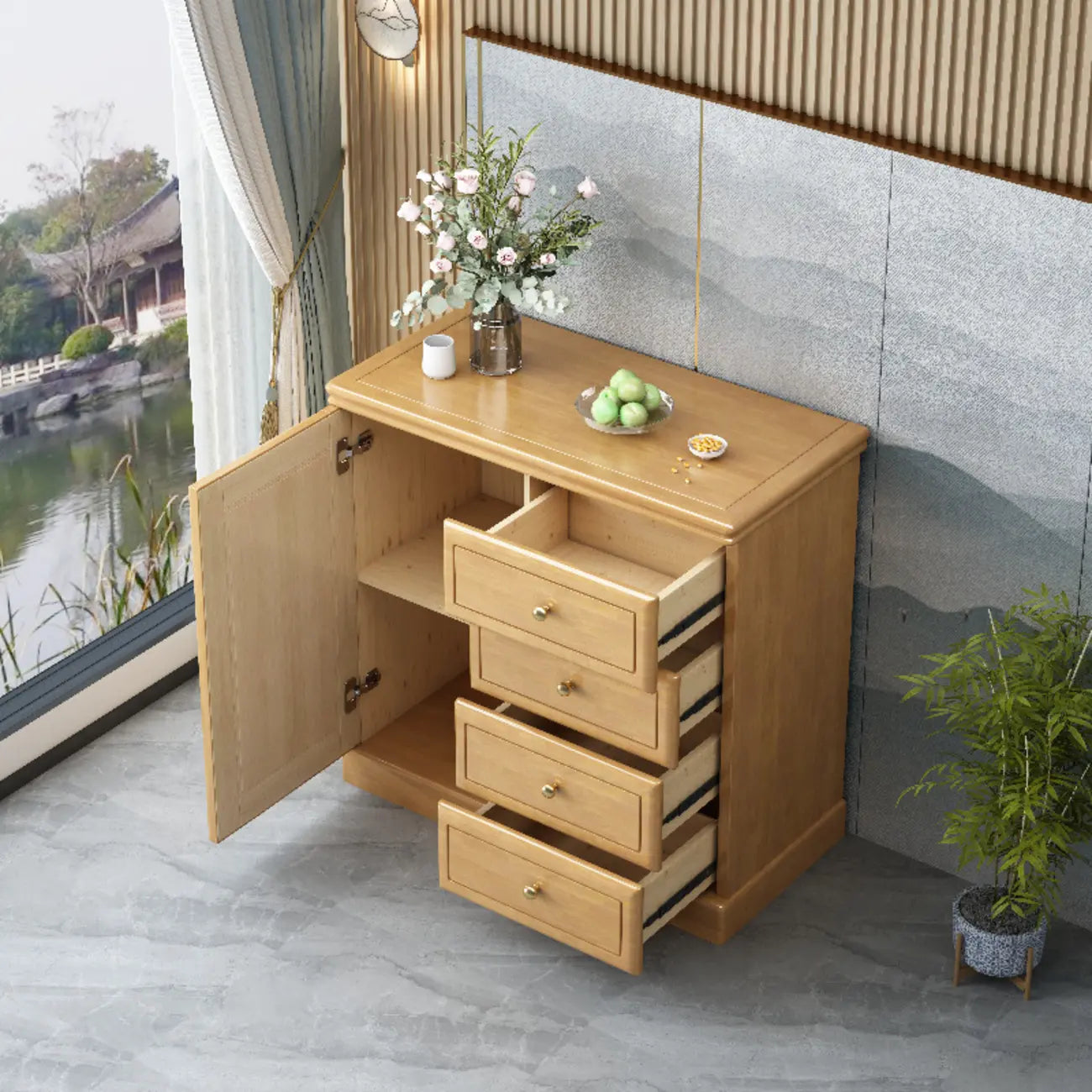 Grand meuble de rangement moderne et polyvalent en bois gris