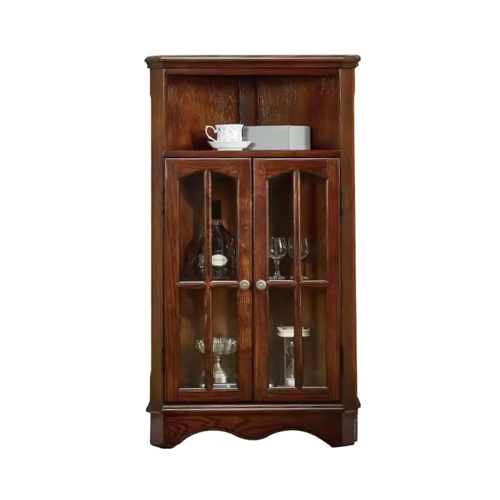Meuble d'angle de rangement classique avec portes vitrées et étagère